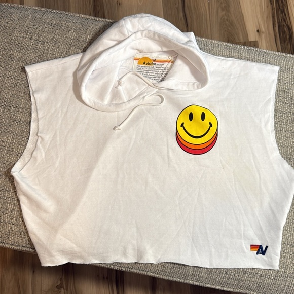 Aviator Nation Smiley Face Repeat Set Shorts//Sleeveless Hoodie Size‎ Medium - Picture 5 of 9